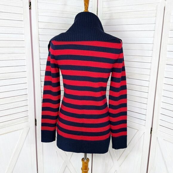 Banana Republic Striped Shawl Collar Button Up Cardigan Sweater Red Blue Small - Picture 4 of 12